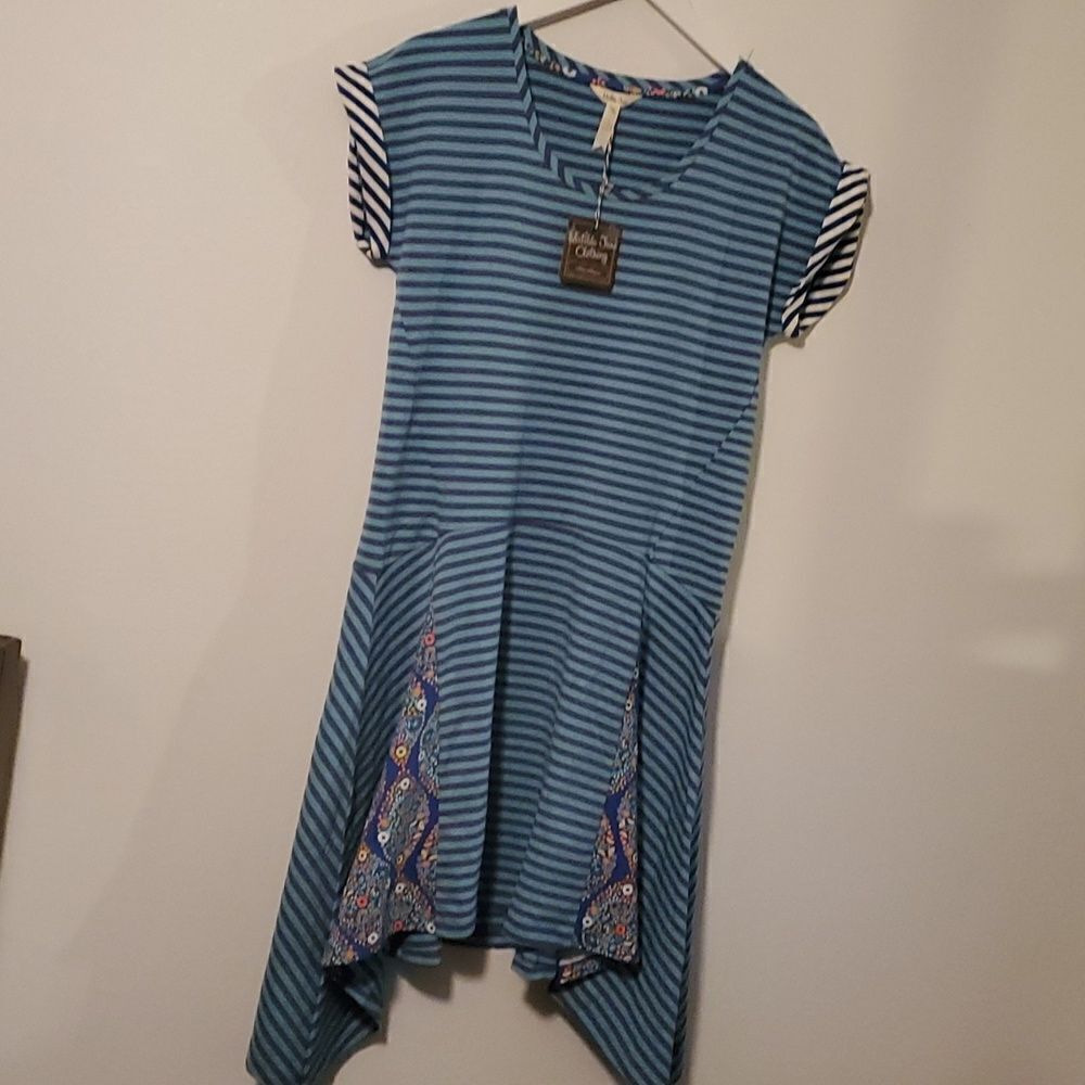 Matilda Jane Blue Stripe Walkabout Sidetail Dress M
